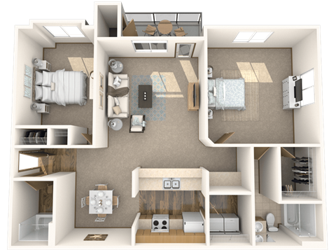 Floor plan for 2 beds, 2 baths, 1050 sqft